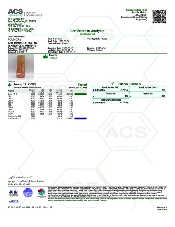 Foundry Nation | Hemp Soda 5mg THC - Orange Tangie - Image 2