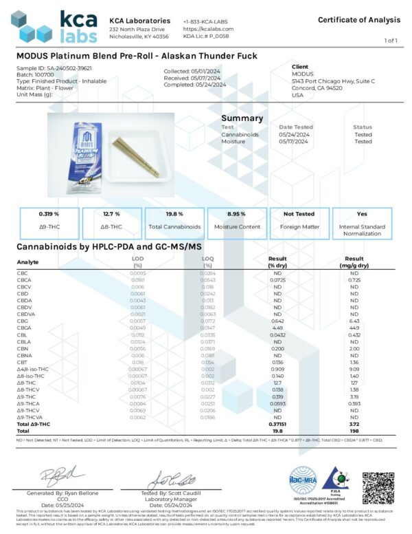 MODUS | PLATINUM BLEND PREROLLS - Alaskan Thunder - Image 2