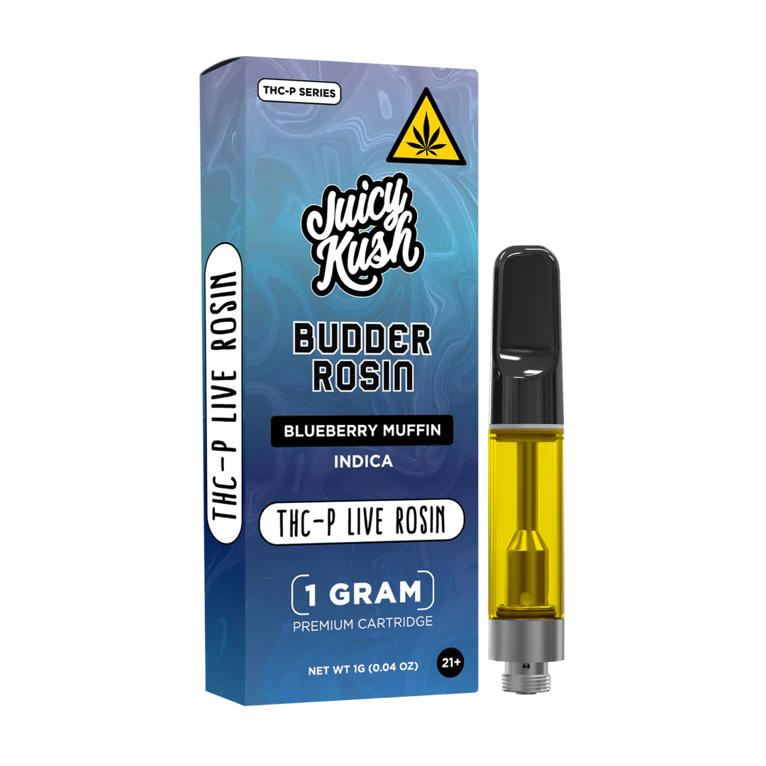 JUICY KUSH BUDDER ROSIN THC- LIVE ROSIN 1 GT CART: BLUEBERRY MUFFIN