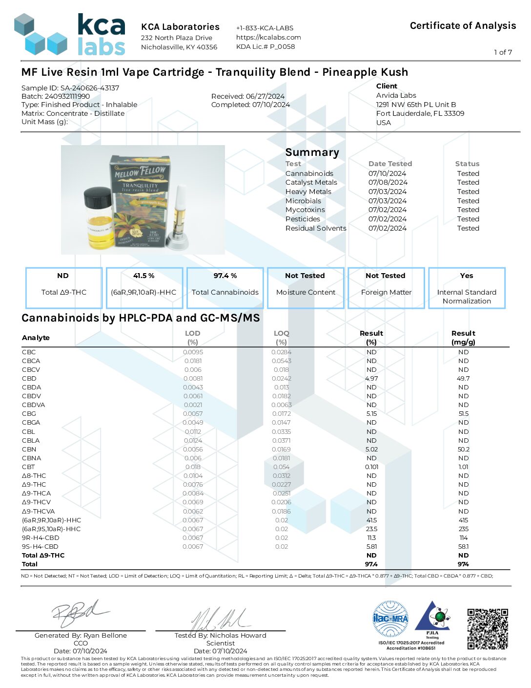 MELLOW FELLOW TRANQUILITY LIVE RESIN BLEND: HHC+ CBD + CBN + CBG + H4CBD - PINEAPPLE RUSH - Image 2