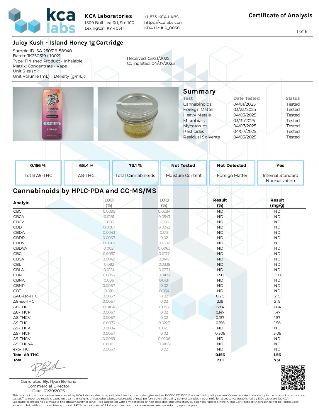 JUICY KUSH BUDDER ROSIN THC-P LIVE ROSIN 1 G CART : ISLAND HONEY - Image 2