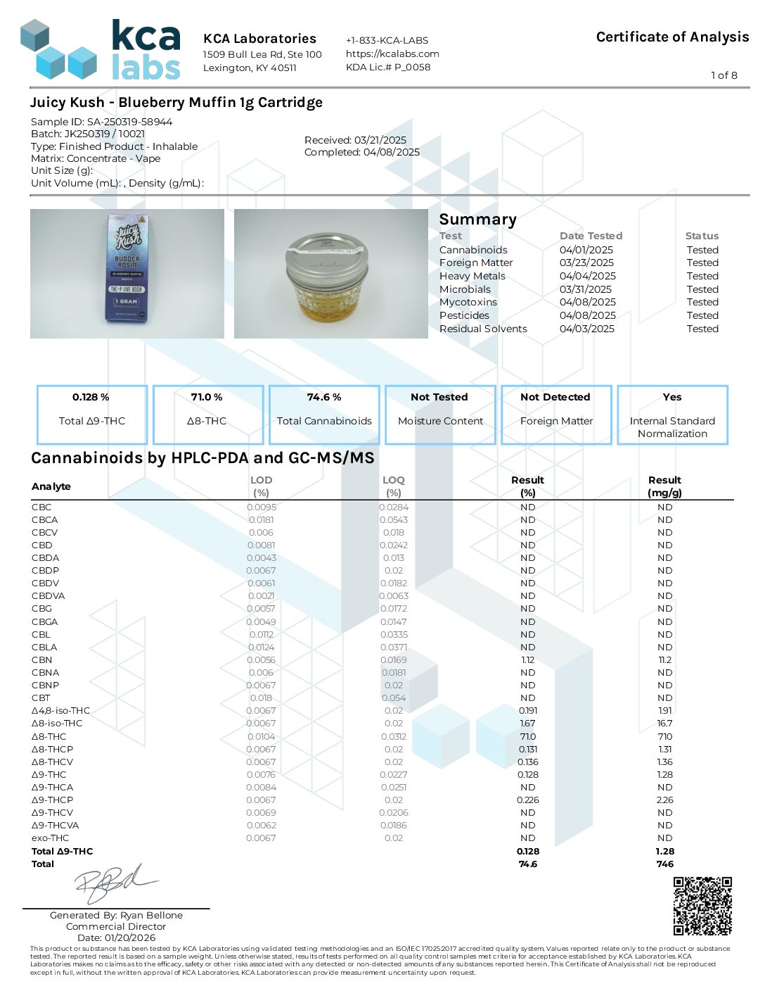 JUICY KUSH BUDDER ROSIN THC- LIVE ROSIN 1 GT CART: BLUEBERRY MUFFIN - Image 2