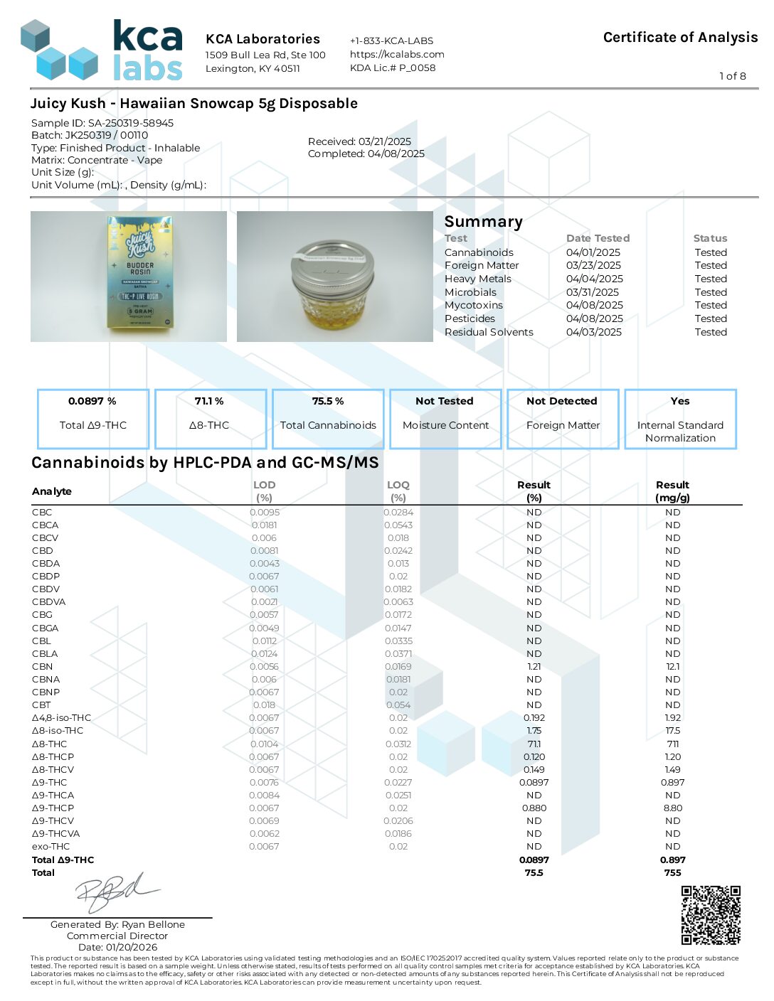 JUICY KUSH BUDDER ROSIN THC-P LIVE ROSIN 5 G: HAWAIIAN SNOWCAP - Image 2
