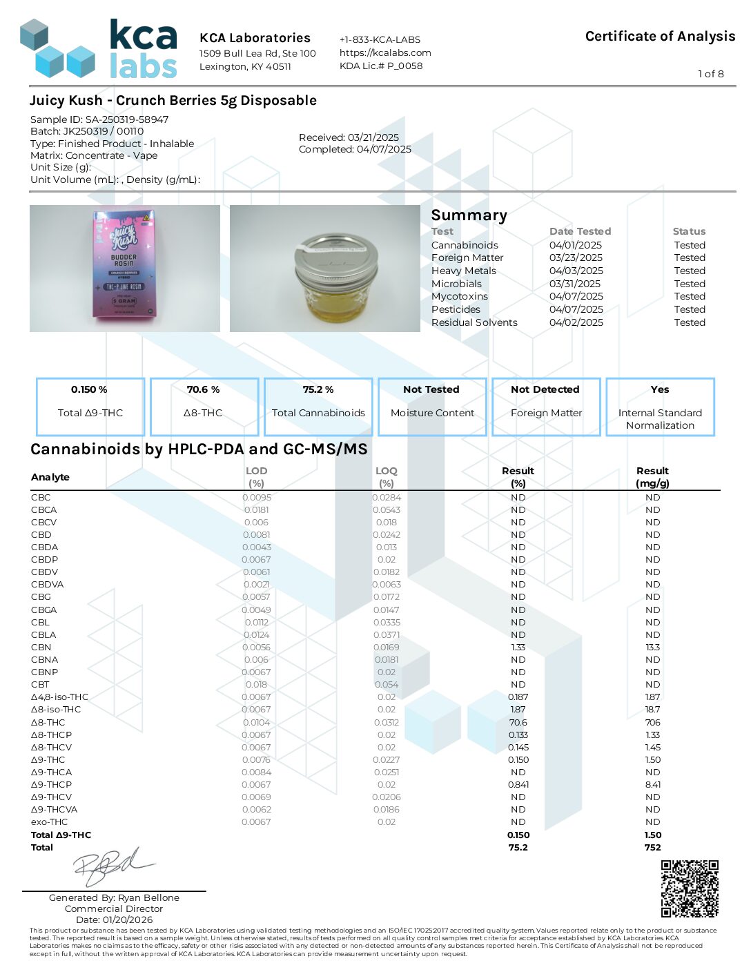 JUICY KUSH BUDDER ROSIN THC-P LIVE ROSIN 5 G: CRUNCH BERRIES - Image 2