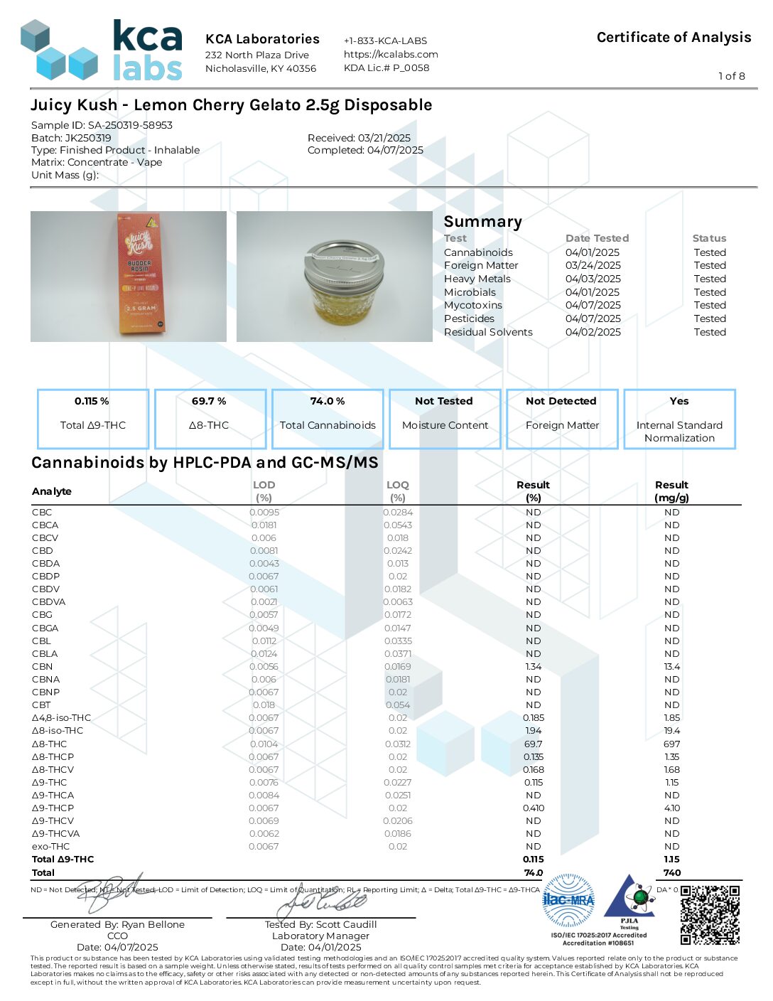 JUICY KUSH BUDDER ROSIN THC-P LIVE RESIN 2.5G: LEMON CHERRY GELATO - Image 3