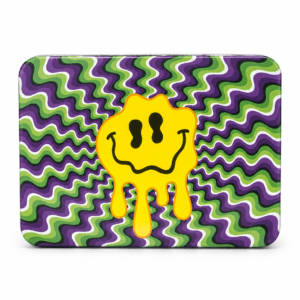 Yellow dripping smiley rolling tray with green and purple waves