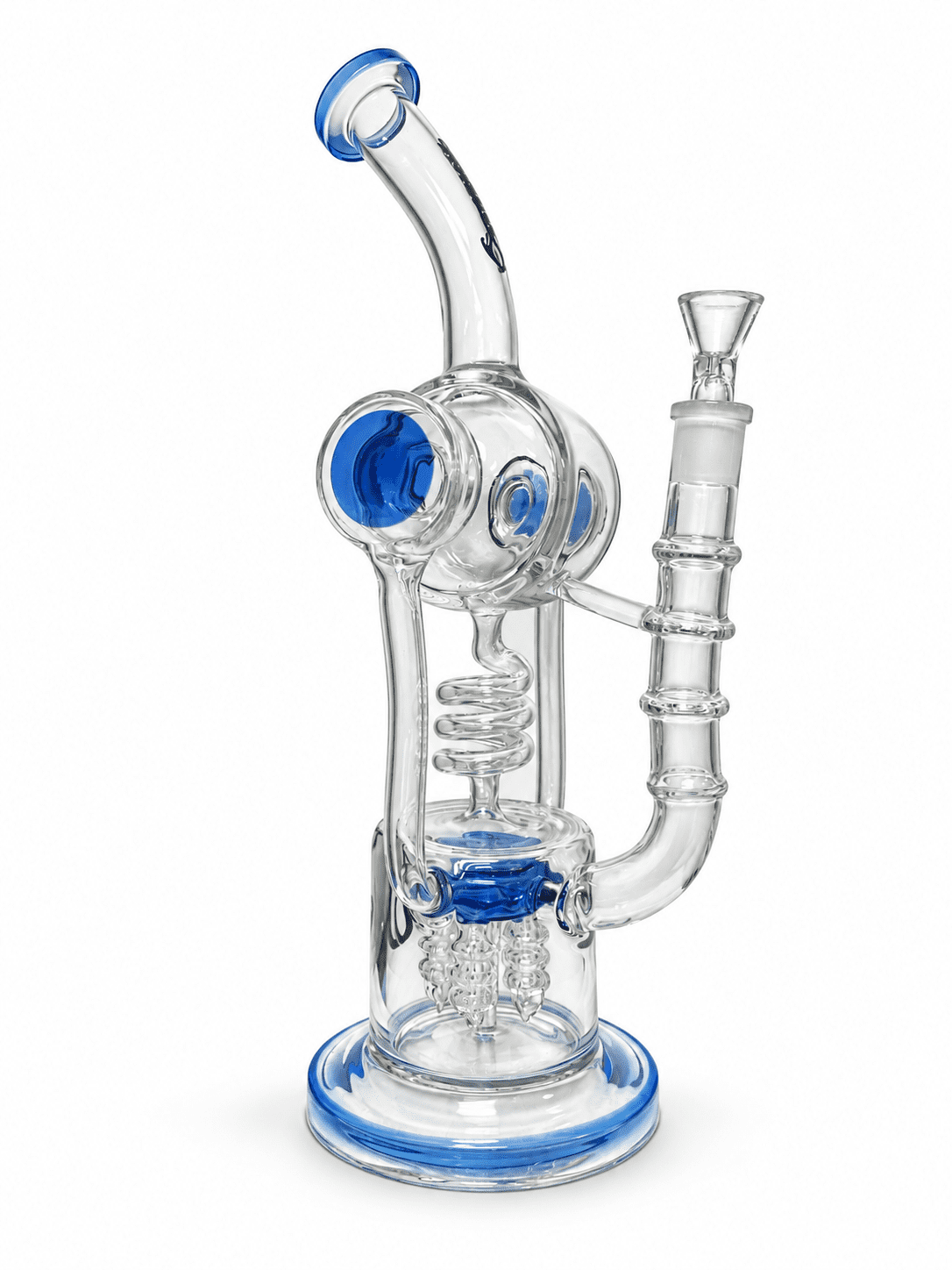 Blue accent bent-neck glass water pipe