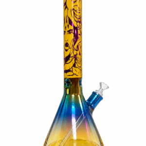 Yellow comic art iridescent beaker glass water pipe