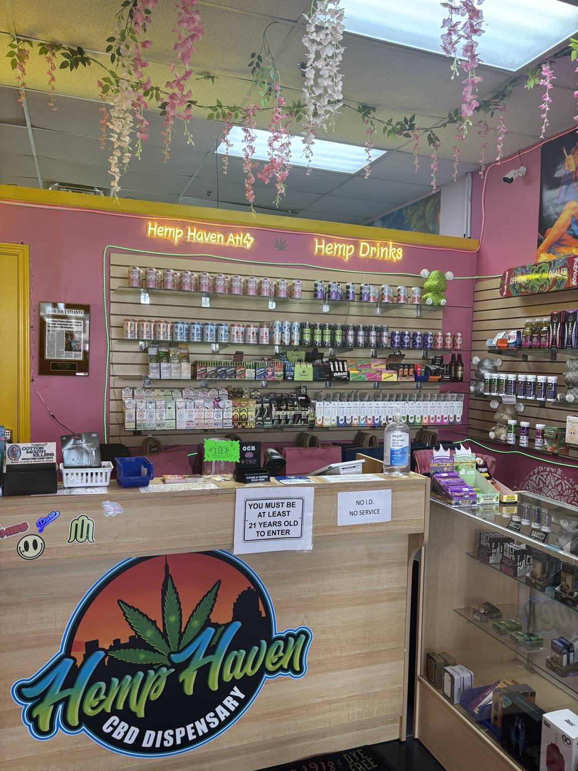 Counter and product displays inside Hemp Haven ATL in Chamblee